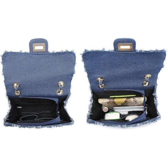 MKP Small Quilted Denim Crossbody Bag for Women, Chain Strap Evening Clutch - Picture 3 of 6